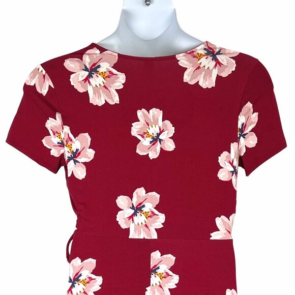 Old Navy Faux-Wrap Jersey Dress Women Size Large Burgundy Floral Waist-Defined - Picture 7 of 15
